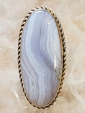 Blue Lace Agate Ring - Navajo Silver (Size 6)